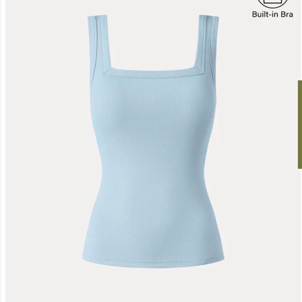 NWT OGL Pastel Blue Ribbed Tank Top Square Neckline With Built-in Bra